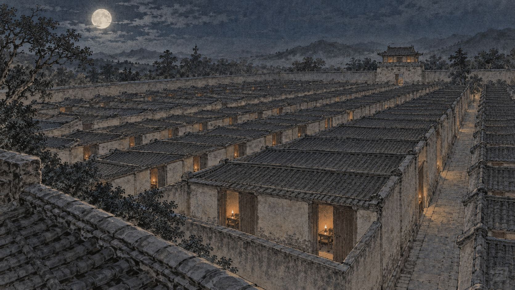 月夜下的贡院号舍。